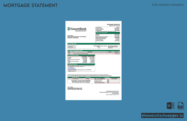 GarantiBank International NV (Niederlande) Hypothekenabrechnung (Word- und PDF-Beispiel)